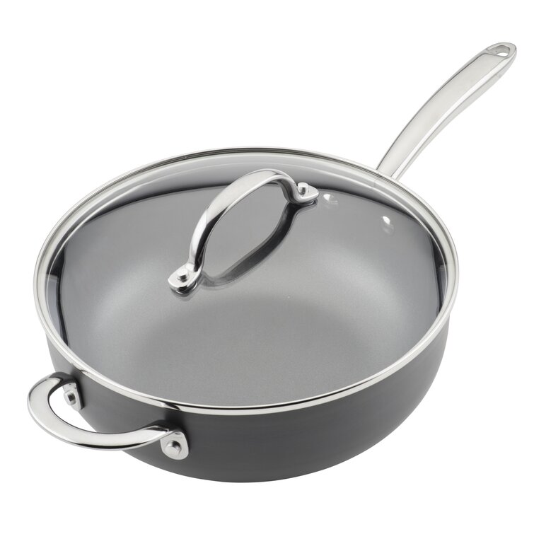 Rachael Ray Cook + Create 4.5 qt. Hard Anodized Aluminum Nonstick Saucier Sauce Pan in Black with Lid