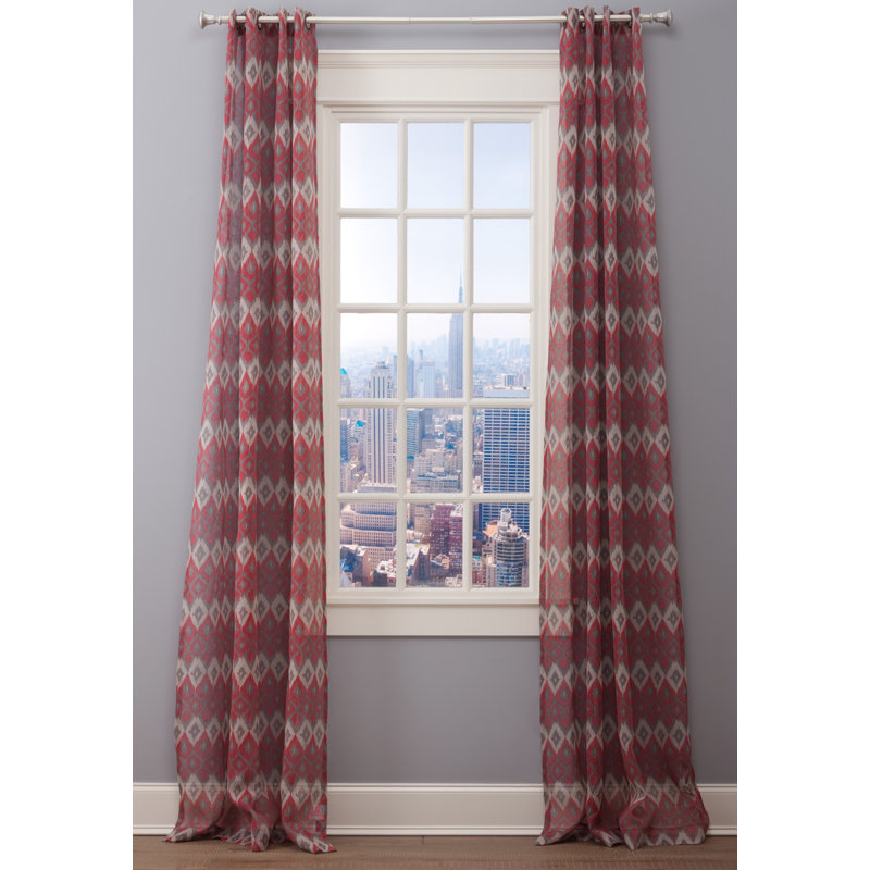 Ikat Linen Drapery Sheer, Red, 50" W x 96" L