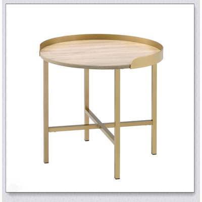 Table de bout ronde avec plateau, plateau en chêne durable et base en métal doré pour les intérieurs modernes
