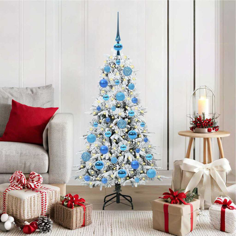 Artificial Hinged Christmas Tree Green PE and PVC, White/Blue, 3.94' H