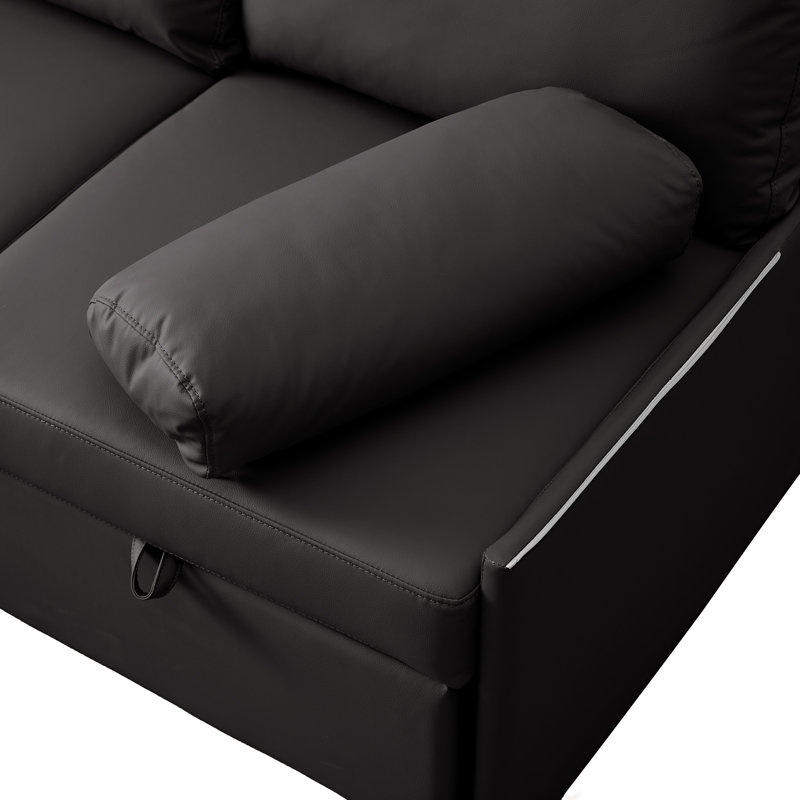 80" L-Shaped Sleeper Sectional Sofa with Pull-Out Bed and Storage Chaise, for Living Room Office, Black Faux Leather