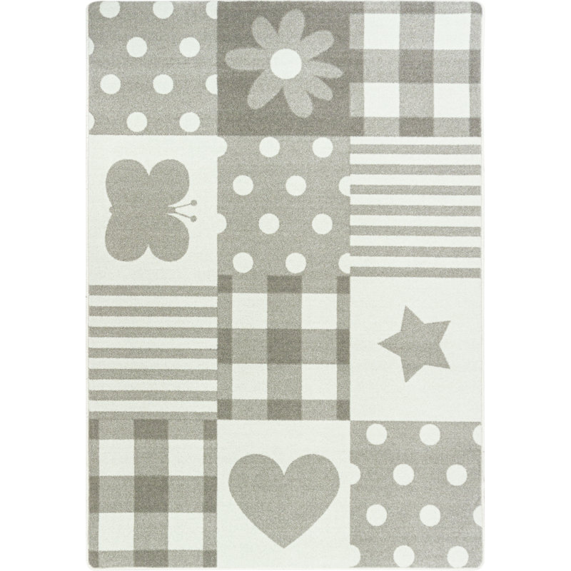 Tapis beige / blanc touffeté en patchwork, Rectangle 3 pi 10 po x 5 pi 4 po