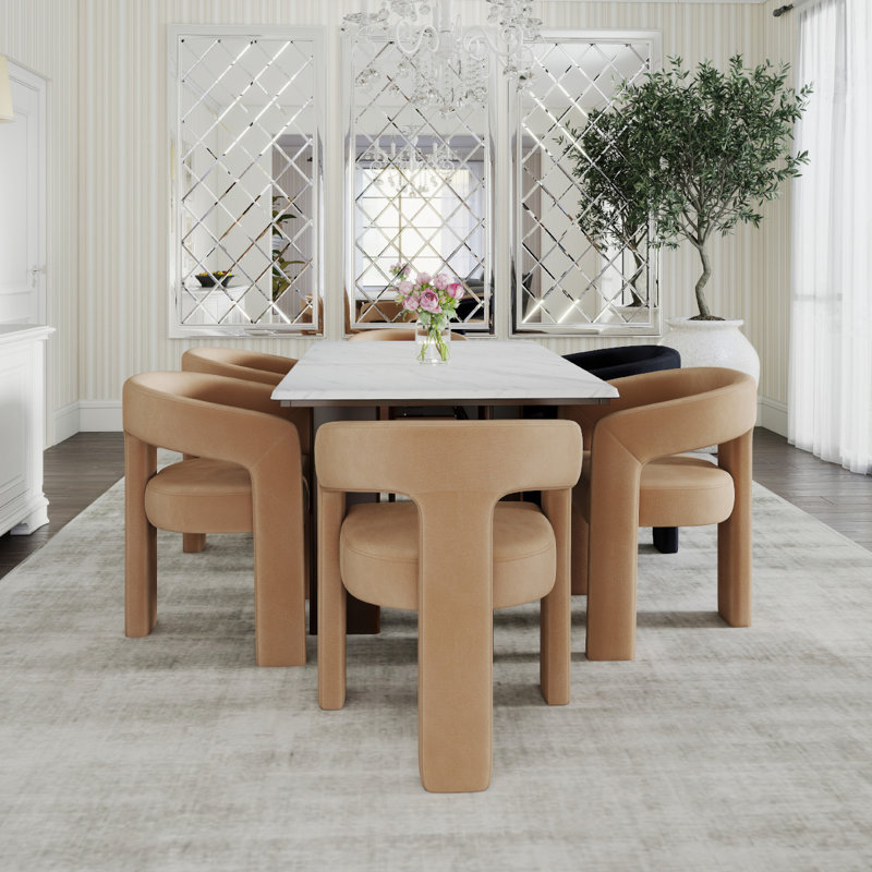 Ensemble de salle à manger moderne, 7 pièces : table, 6 chaises, Kaki