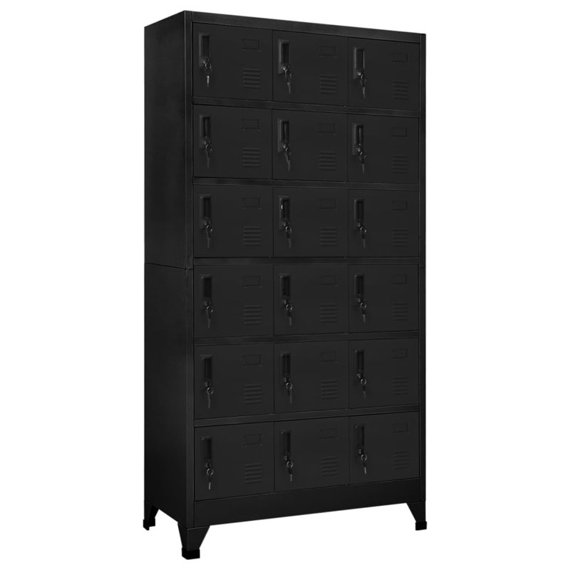 Metal 90cm Employee Locker with Key, Black