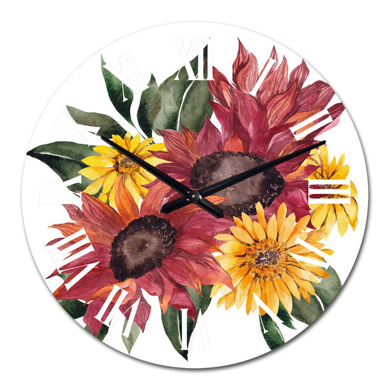Autumn Bouquet with Red and Yellow Flowers II - Traditional Wall Clock, Large