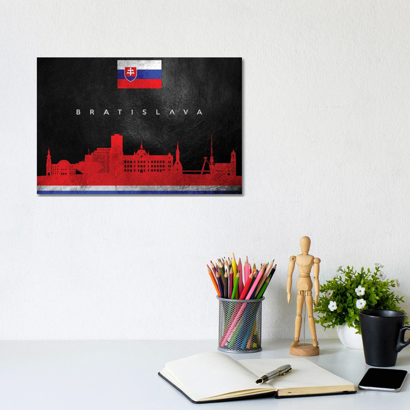 Bratislava Slova Skyline par Adrian Baldovino, impression sur toile tendue, H 8 po x l 12 po x P 0,75 po