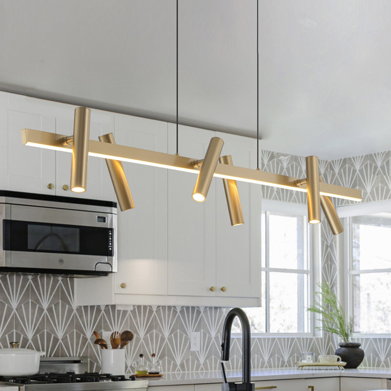 7 - Light Led Linear Kitchen Island Pendant, Gold