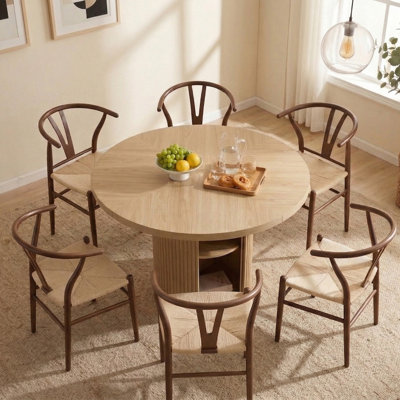 Ensemble de table de salle à manger 7 pièces en bois avec table ronde et 6 chaises
