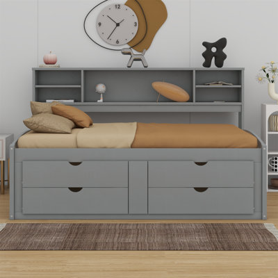 Daybed With 2 Bedside Cabinets, Upper Shelves And 4 Drawers