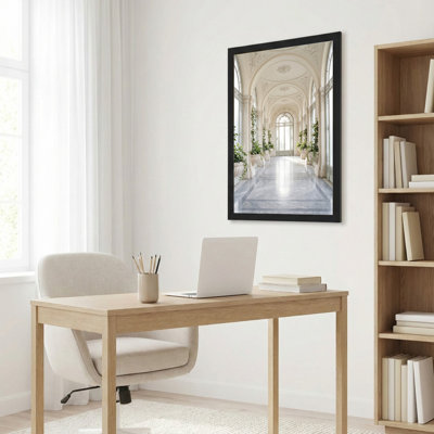 Toile noire encadrée en bois noir pour le salon, la chambre à coucher, le bureau ou le vestibule - décoration murale décorative avec grand couloir