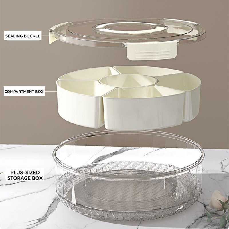 Fruit Tray Rotating Snackle Box Container With Lid  For Picnic 2 Pcs