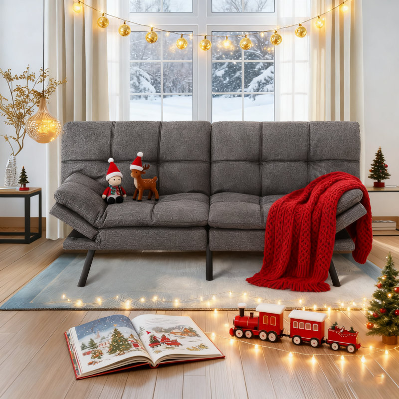 71 Inch 3-In-1 Futon Couch Sofa Bed - Easy Assembly Sleeper For Overnight Guests, Dark Gray