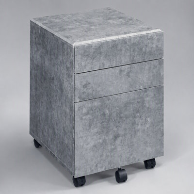 Stylish Faux Concrete Silver 3-Drawer File Cabinet with Caster Wheels for Easy Mobility and Ample Storage