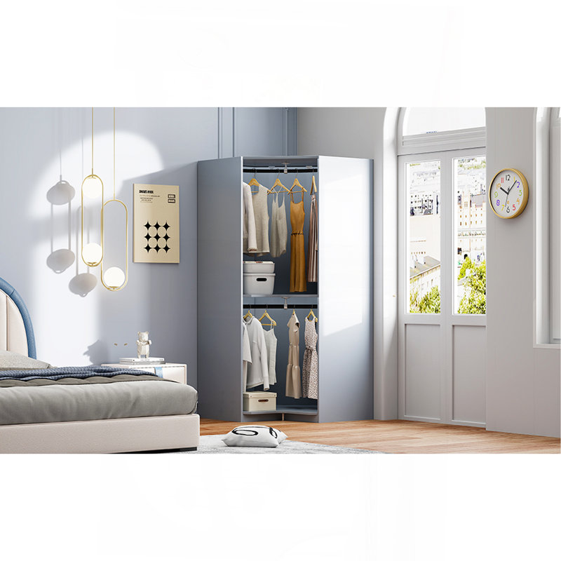 Corner Wardrobe For Efficient Storage And Space Optimization, Gray