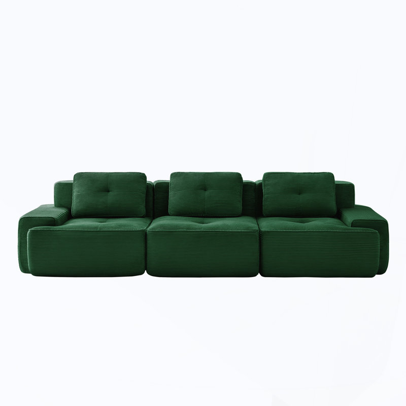 Canapé en velours côtelé 3 places avec coussin moelleux et 3 coussins, Vert
