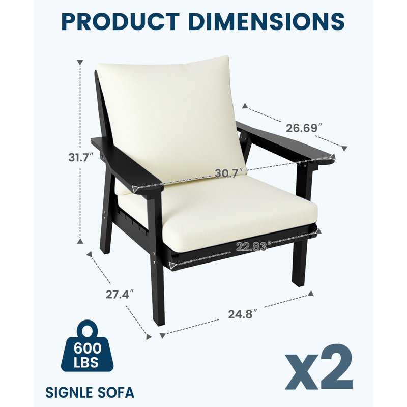 Ensemble de chaises simples d'extérieur 2 pièces Hdpe, Blanc, Black