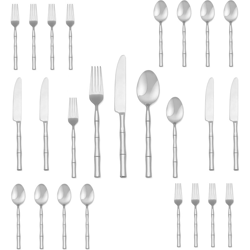Ensemble de couverts en acier inoxydable Bamboo Design - 20 pièces pour 4, poli miroir, lavable au lave-vaisselle, idéal pour la maison, la cuisine, l'hôtel et le restaurant