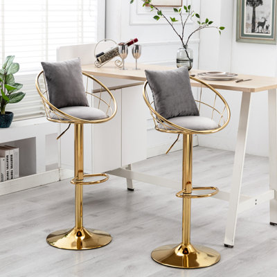 2 chaises de bar en velours gris, rotation de 360 °, hauteur de siège réglable, tendance pour les repas et de 2 chaises en velours