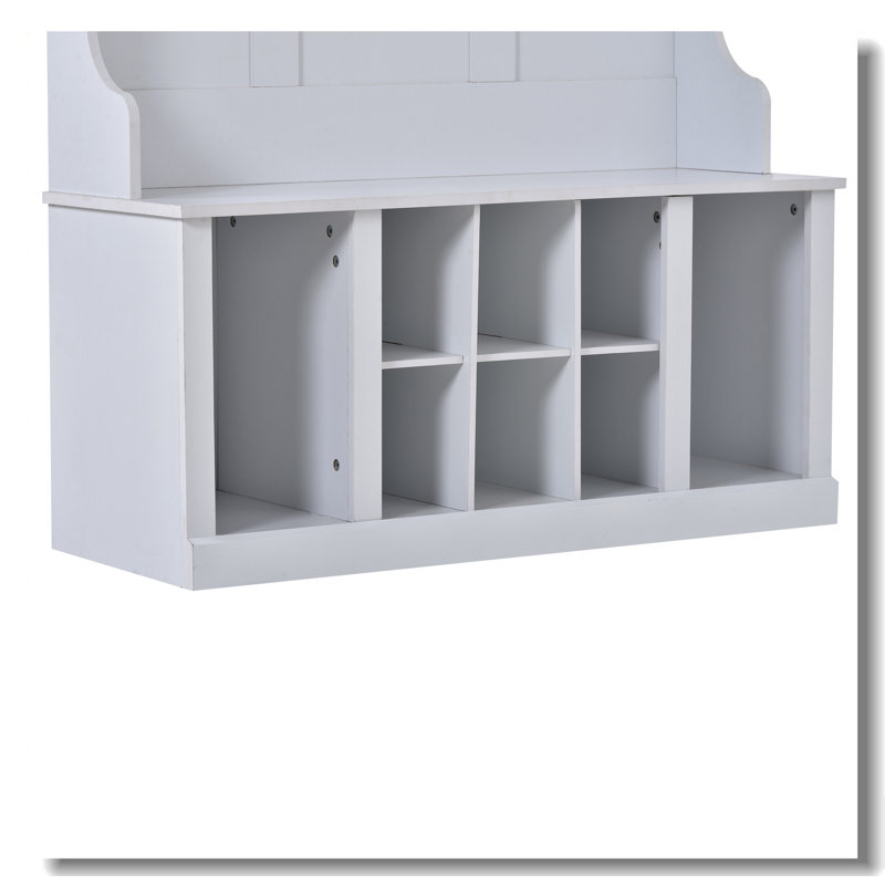 White Solid Wood Hall Tree with Storage and Hooks