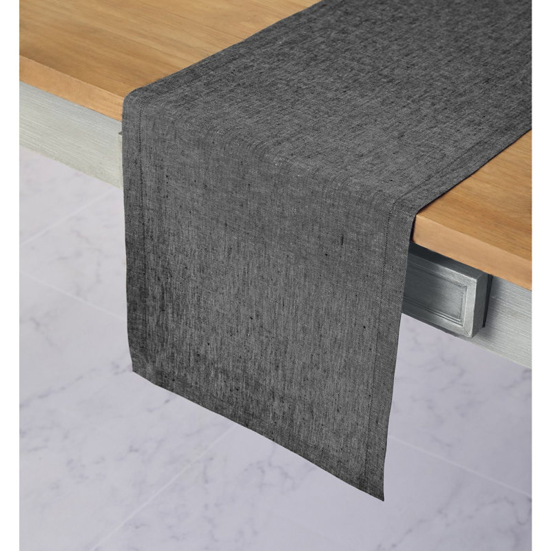 100% Pure Linen Table Runner - Athena, 72" x 14", Charcoal Gray