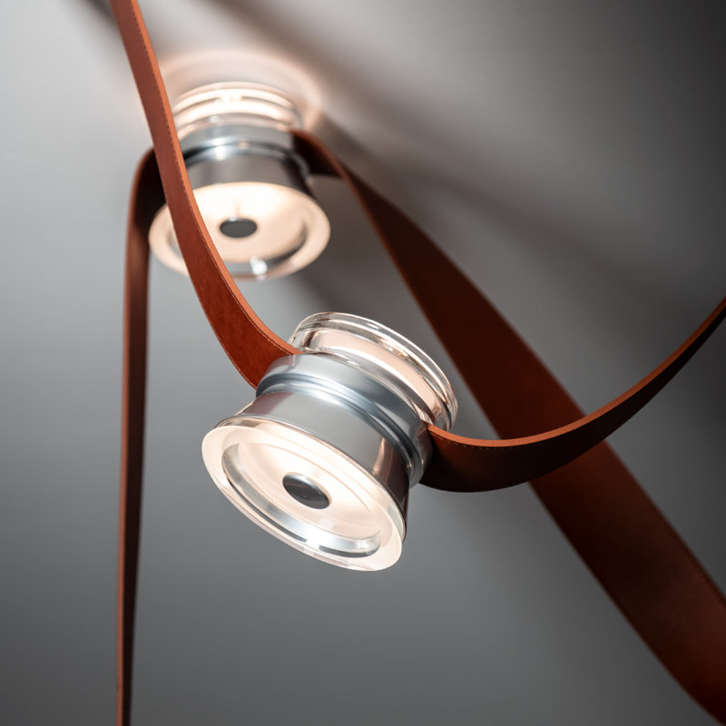 SNAPS Large LED Pendant - Metal Cones, Chestnut Leather, Sterling
