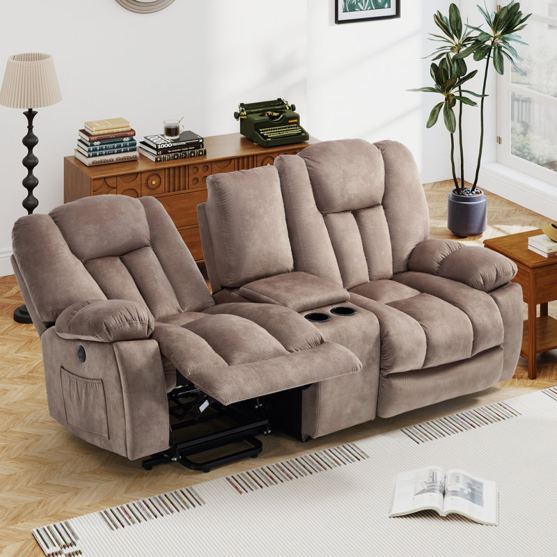 79.13'' Wide Modern Microfiber Power Reclining Loveseat With Lift Assist, Dual Hidden Cup Holders, Storage Console & USB Charging Ports