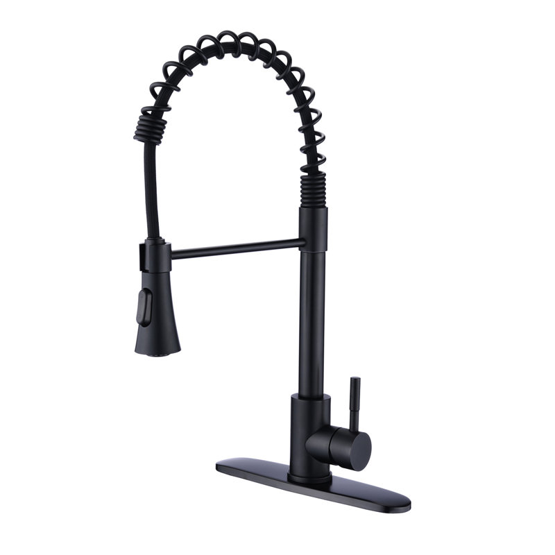Robinet d'évier de cuisine commercial en pont noir mat - finition résistante aux taches, rétractable, acier inoxydable 304 supérieur, taux de 1,8 gallon par minute avec plaque antirouille et à éraflure, fabrication en acier robuste,