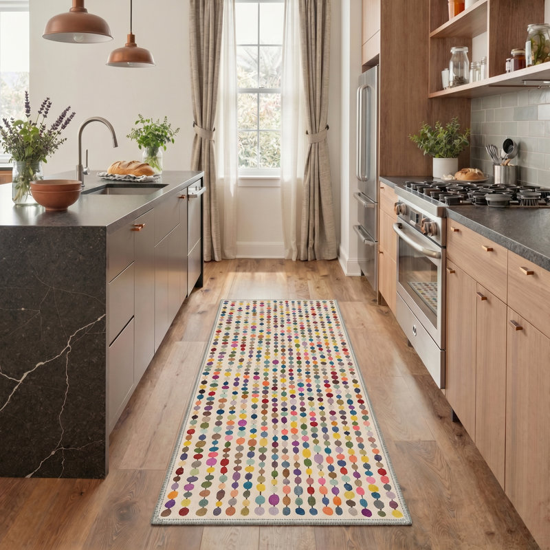 Evoque Modern Machine Washable Beige Indoor Area Rug with Non-Slip Backing, Runner 2' x 6', Ivory
