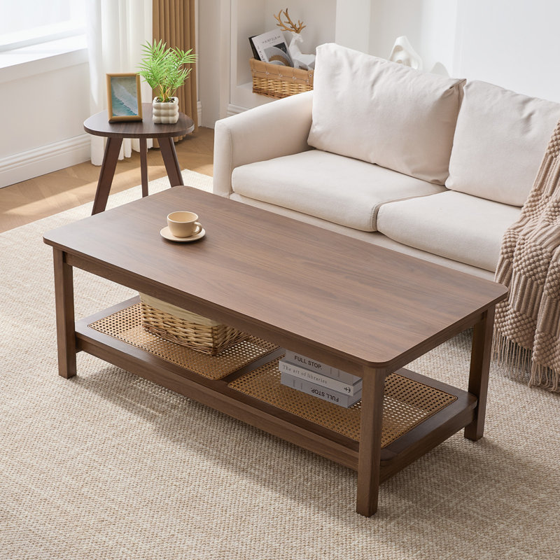 47.2" Solid Wood Frame Coffee Table with Storage, Walnut