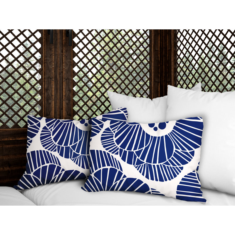 Abstract Outdoor Reversible Throw Pillow, Navy Blue