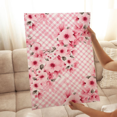 Floral Pink Plaid Flowers III Unframed Art Print