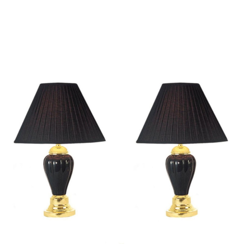 Ensemble de 3 lampes en céramique, lampes sur pied et de table, Noir, Noir