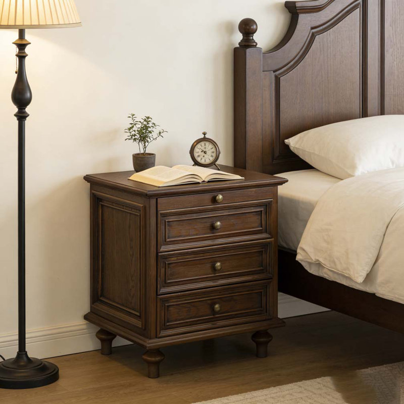 Ensemble de 2 tables de chevet avec 4 tiroirs, table de bout avec rangement en bois Nightstands, Noyer brun, Ensemble de 2