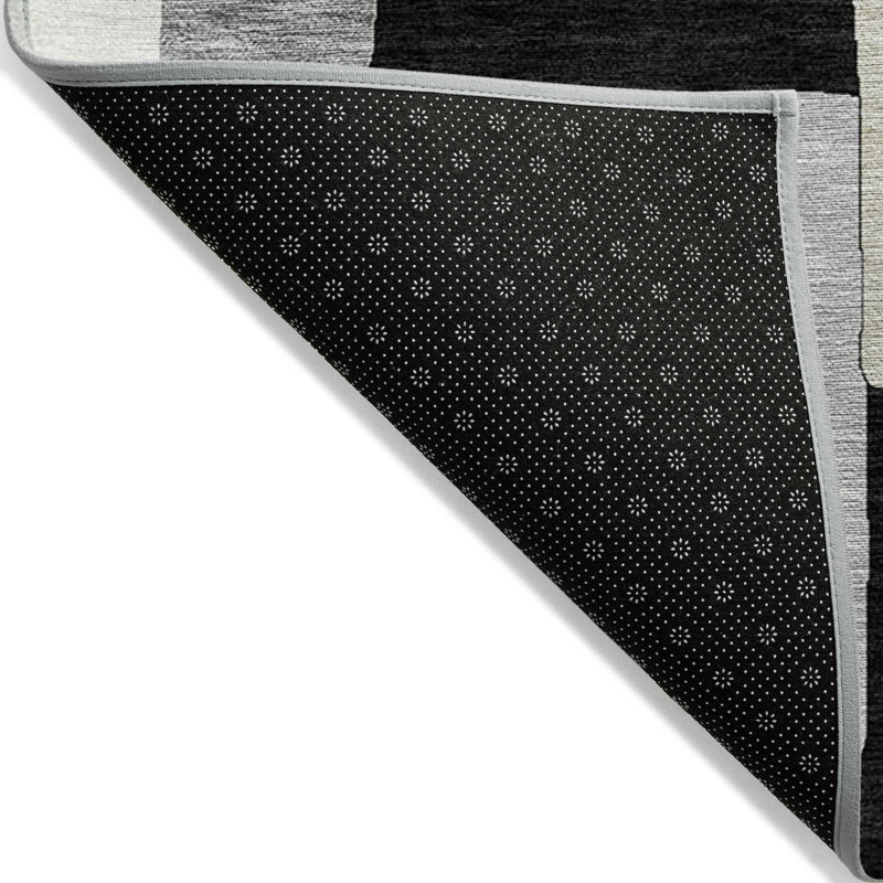 Black Geometric Washable Synthetic Rectangular Rug 2'6" x 3'10"