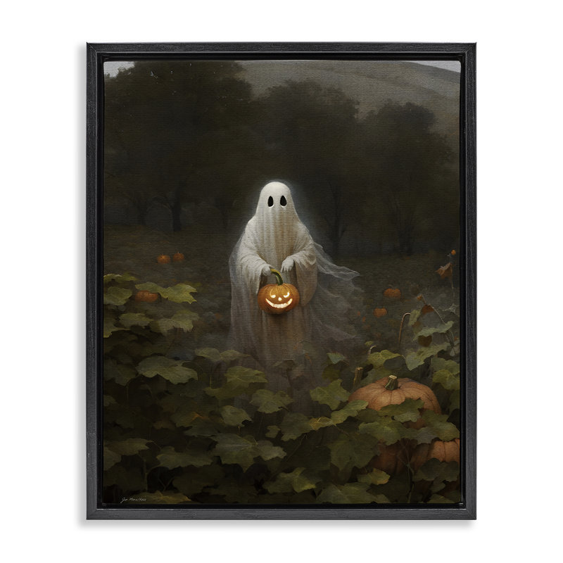 «Ghost in Pumpkin Patch», art mural encadré flottant par Jo Moulton, Cadre flottant noir de jais, H 21 po x l 17 po
