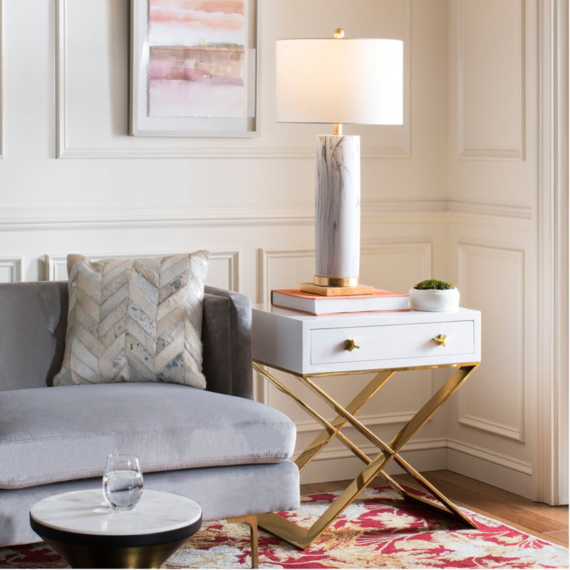 Set of 2 Faux Marble and Gold Table Lamps
