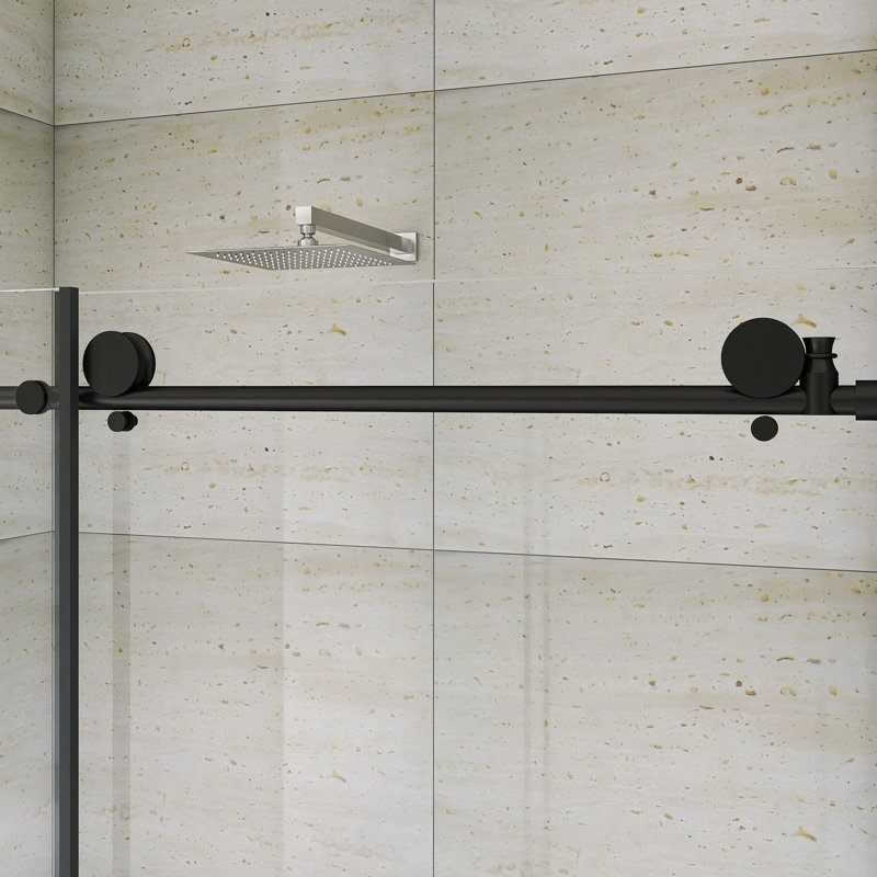 56-60 "W X 76" H Single Sliding Frameless  Shower Door In Matte Black Finish,  Matte Black