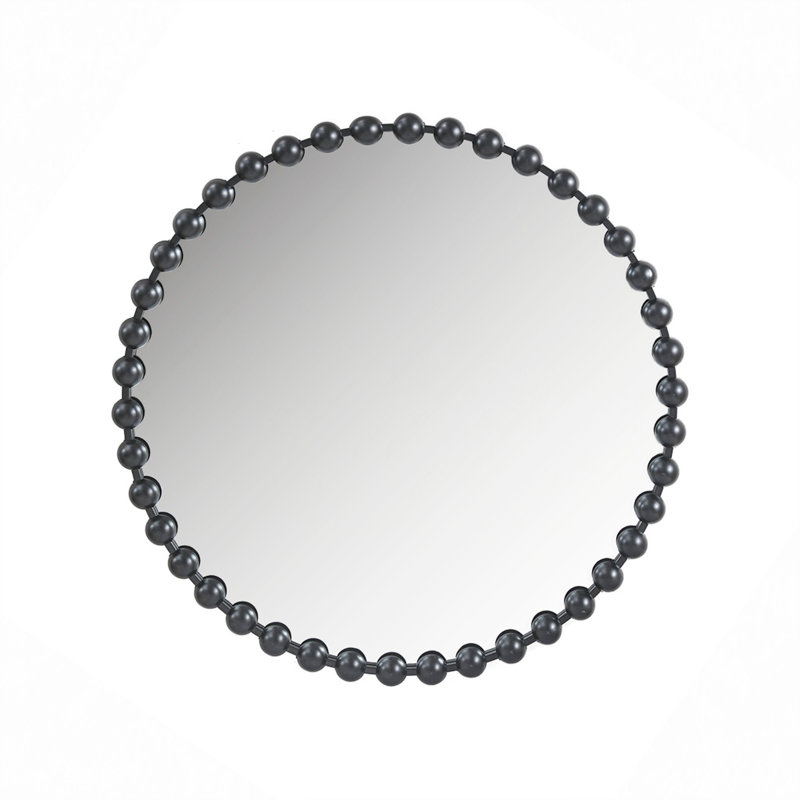 Beaded Round Wall Mirror, Black, 36" x 36"