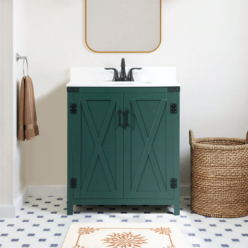 Slayton 30'' Single Bathroom Vanity with Engineered Marble Top, Green