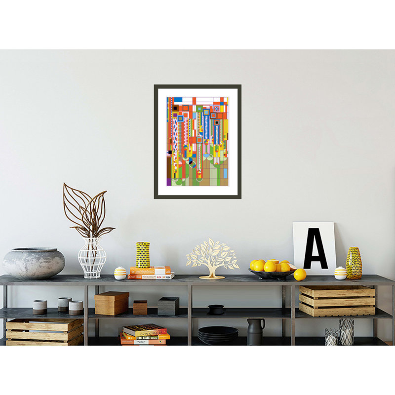 Saguaro Glass Panel by Frank Lloyd Wright - Framed Giclee Print, 29.5" H x 22.45" W