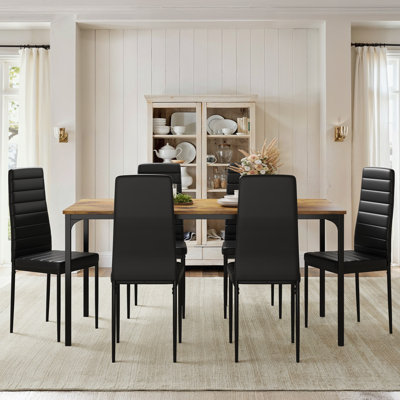 Modern 7-Piece Wood & Metal Dining Set For Kitchen & Dining Room
