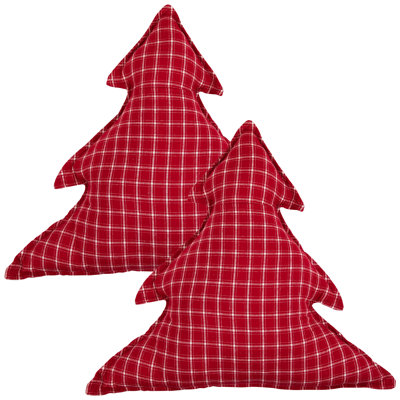 Plaid Tree Christmas Throw Pillows - 17" x 14.5" - Red and White - Set of 2