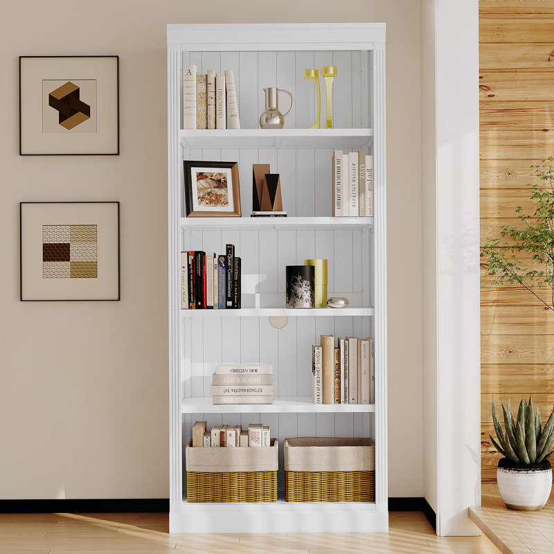 Bibliothèque de 83,4 po de hauteur avec bibliothèque à 5 niveaux et tablettes de rangement