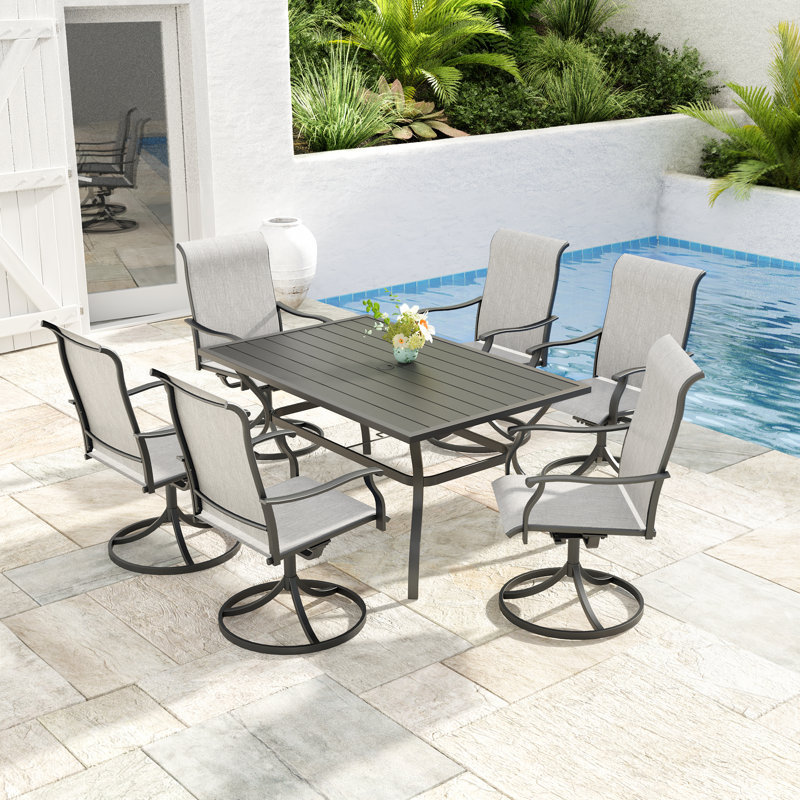 6 - Person Rectangular Steel Outdoor Dining Set, Grey