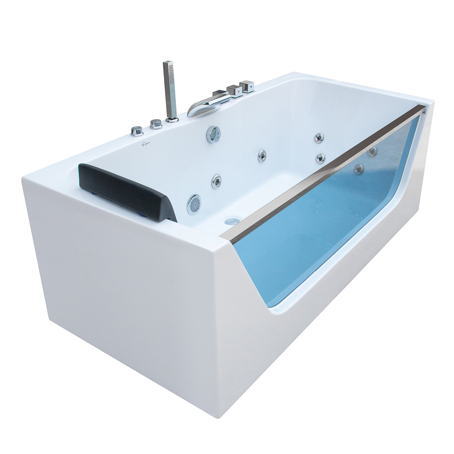 Empava 59-Inch Freestanding Whirlpool Bathtub Rectangular with 8  Hydromassage Adjustable Water Jets Luxury Acrylic Massage SPA Soaking Bath  Tub Double