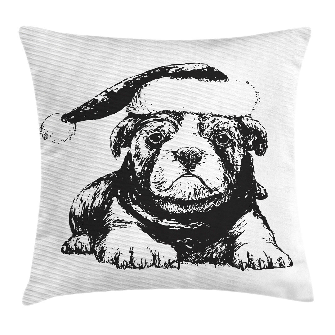 Kissenbezug, Monochrome Christmas Theme, Bulldogge, Charcoal Grau und Weiß