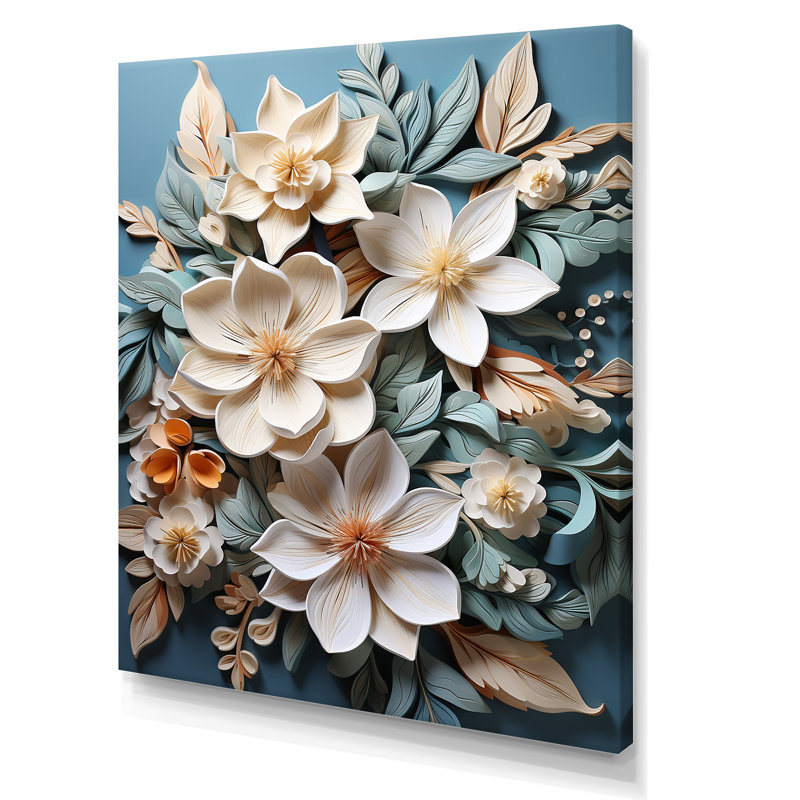 Élégant papier mâché, fleurs de plumeria, H 20 po x l 12 po x P 1 po, Toile tendue