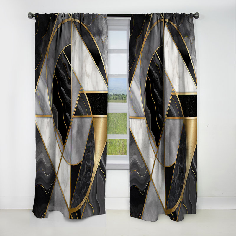 Rideau occultant en velours à motif géométrique marbre et agate en granite avec touches dorées XV, L 52 po x L 84 po