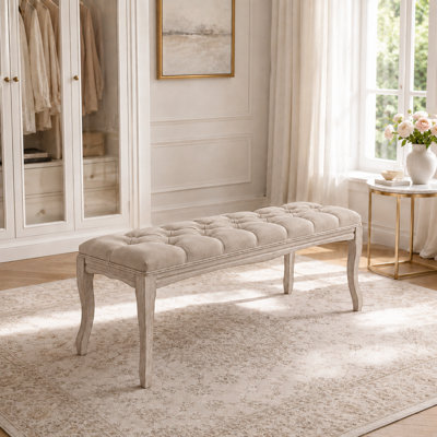 Banc rembourré en bois d'hévéa massif capitonné French Country pour chambre à coucher et couloir