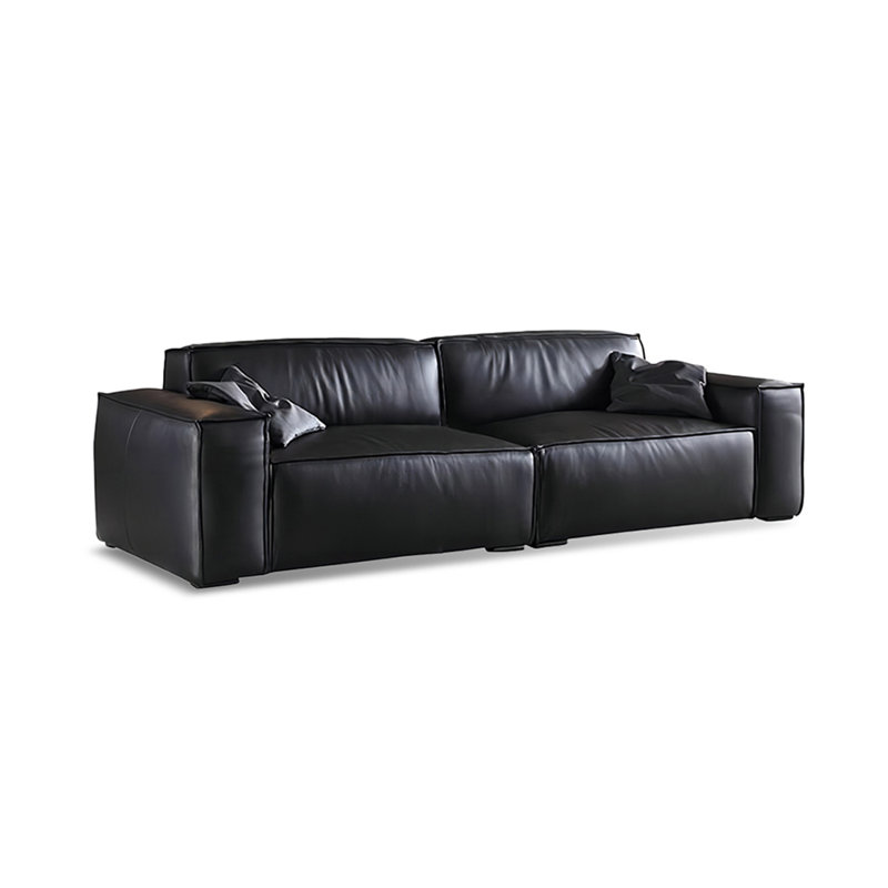 Canapé modulaire noir en cuir véritable, 3, H 28,35 po x l 94,49 po x P 37,01 po
